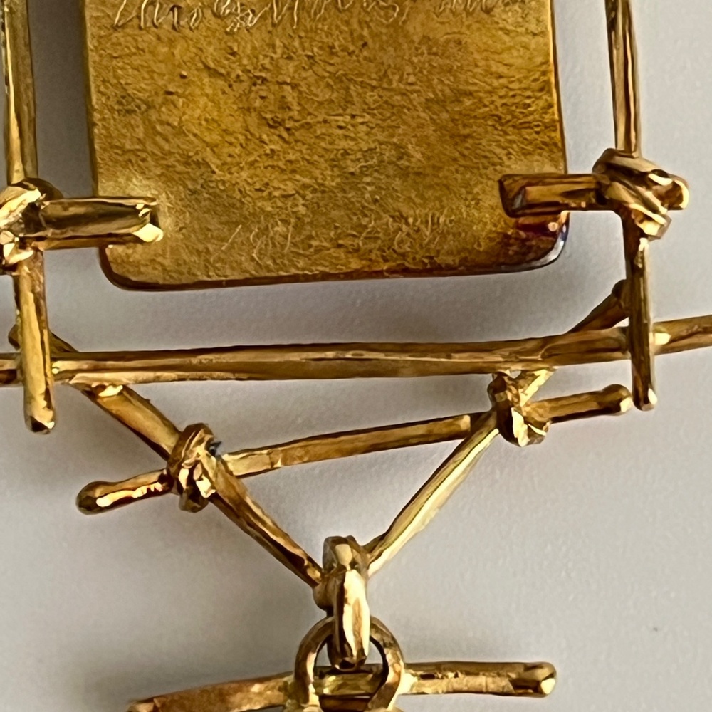 18K and 22K gold brooch with dendritic agate and bird - Picture 10 of 12